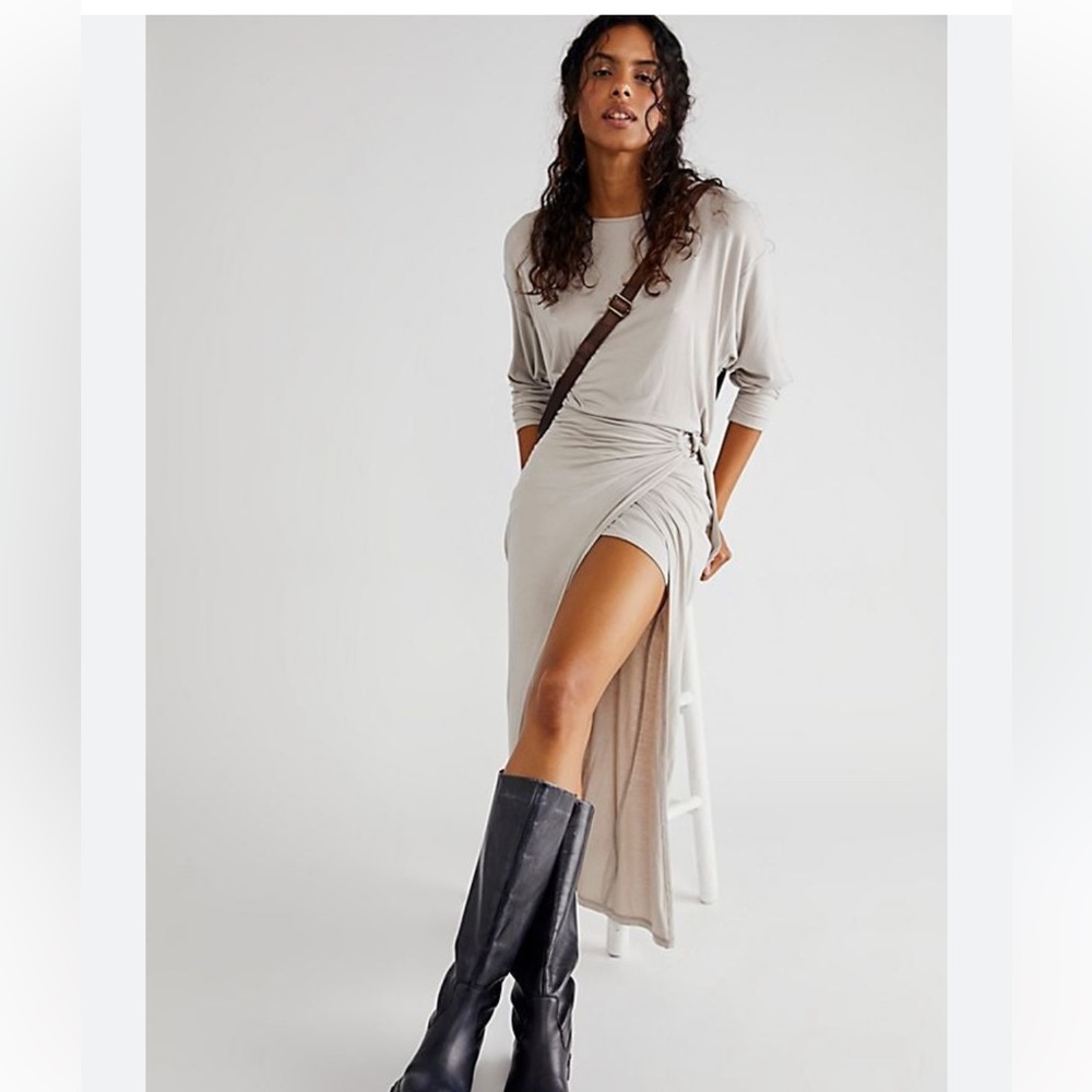 Alyssa Long Sleeve Wrap Dress Free People City Fog Size Small